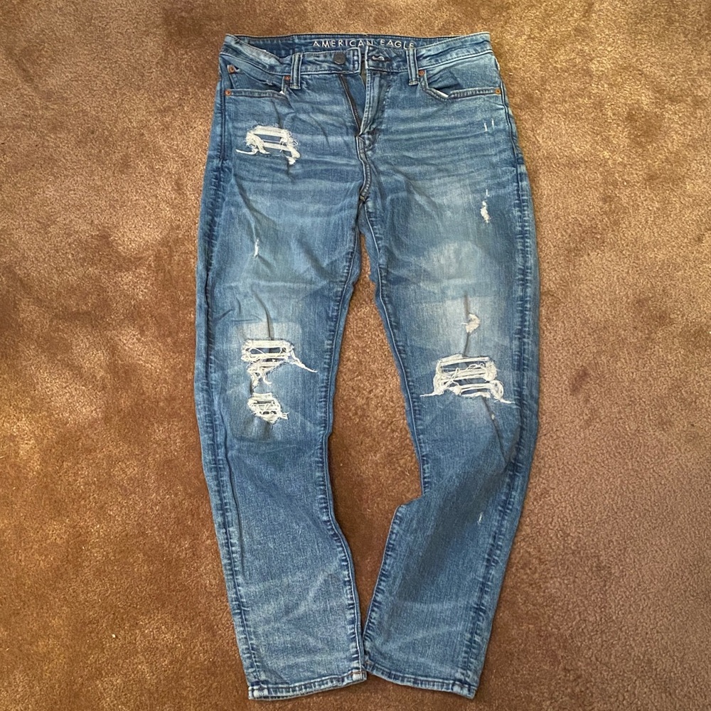 American Eagle Outfitters Men's Ripped Blue Athletic Fit Jeans